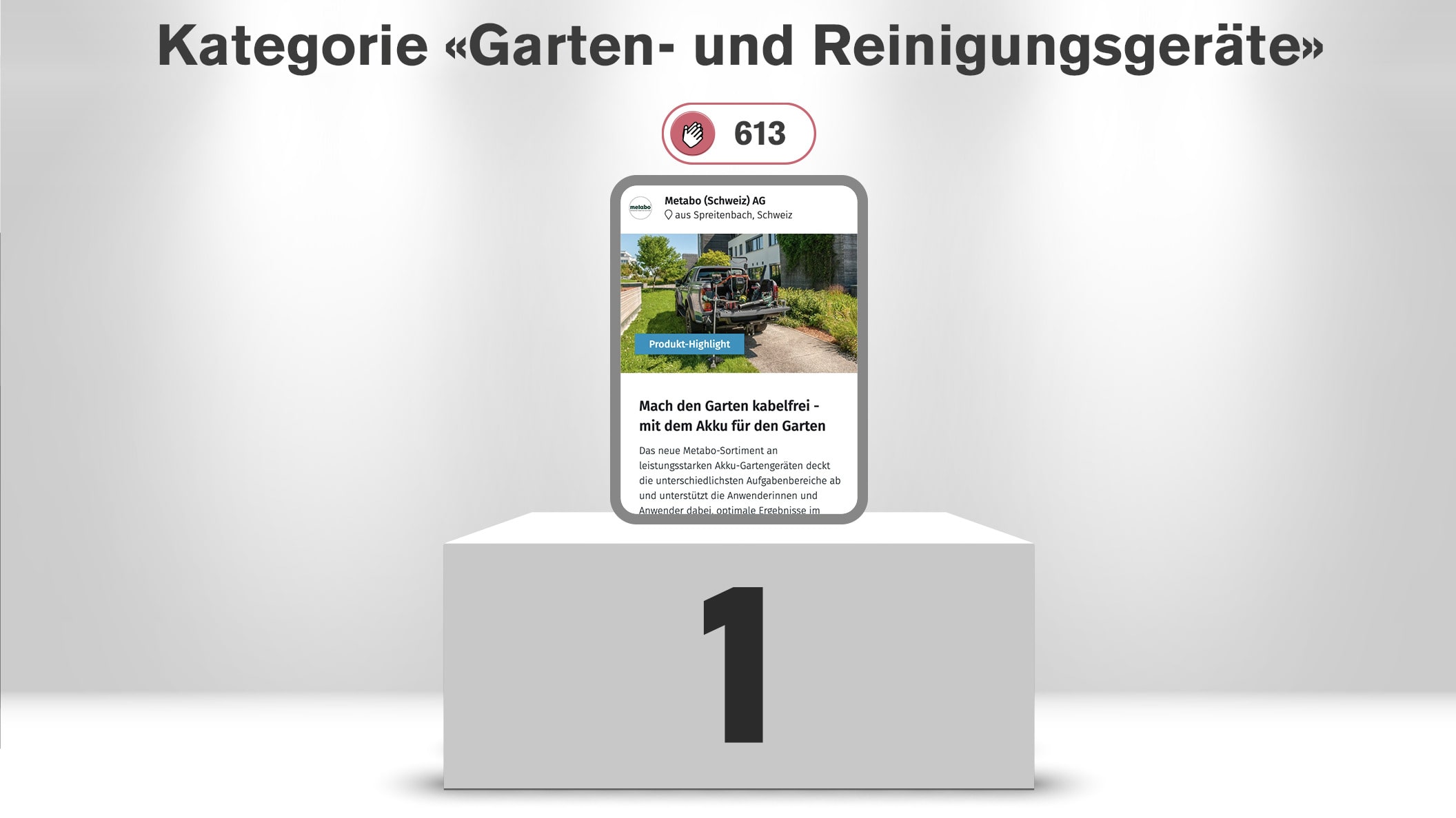 Sieger: Metabo (Schweiz) AG, Mach den Garten kabelfrei - mit dem Akku für den Garten
