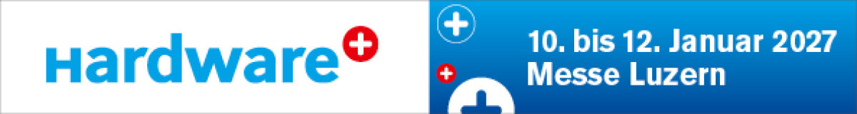 Banner mit Beschlägen und einem roten Schweizer Kreuz auf der linken Seite sowie Veranstaltungsdetails „10. bis 12. Januar 2027, Messe Luzern“ auf der rechten Seite vor blauem Hintergrund und einem weiteren roten Schweizer Kreuz.