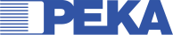 Blaues Logo mit dem Wort PEKA in fetten Großbuchstaben; der Buchstabe P ist mit horizontalen blauen Linien auf der linken Seite stilisiert, die an einen Stapel von Papieren oder Textzeilen erinnern.